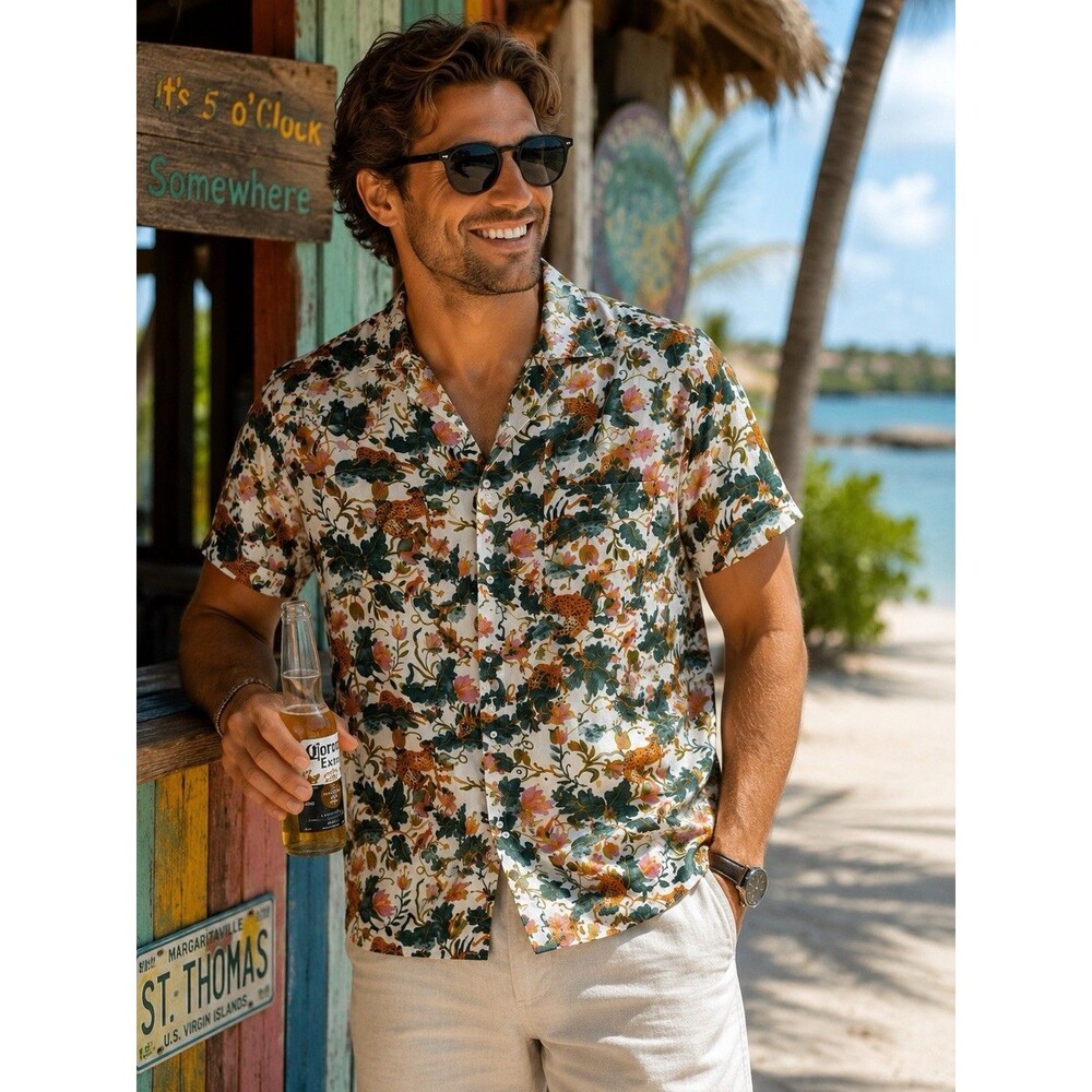 RJC By Rebel James Charli Hawaiian Cheetah Button Up Shirt Size Large Viscose